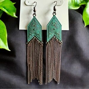 Bronze and Patina Copper Bohemian Dangle Earrings NEW